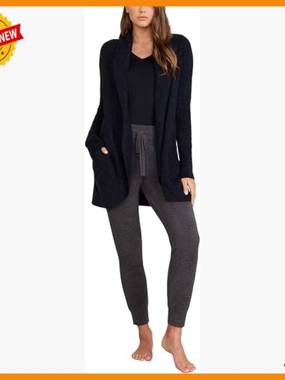 Feather Soft Open Front Cardigan with Pockets Shawl Collar